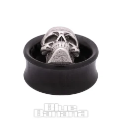 Blue Banana Wood & Silver Skull Tunnel 8-25mm (Black)