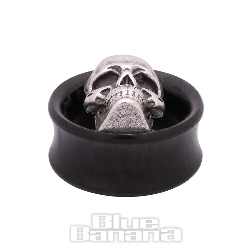 Blue Banana Wood & Silver Skull Tunnel 8-25mm (Black)