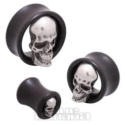 Blue Banana Wood & Silver Skull Tunnel 8-25mm (Black)