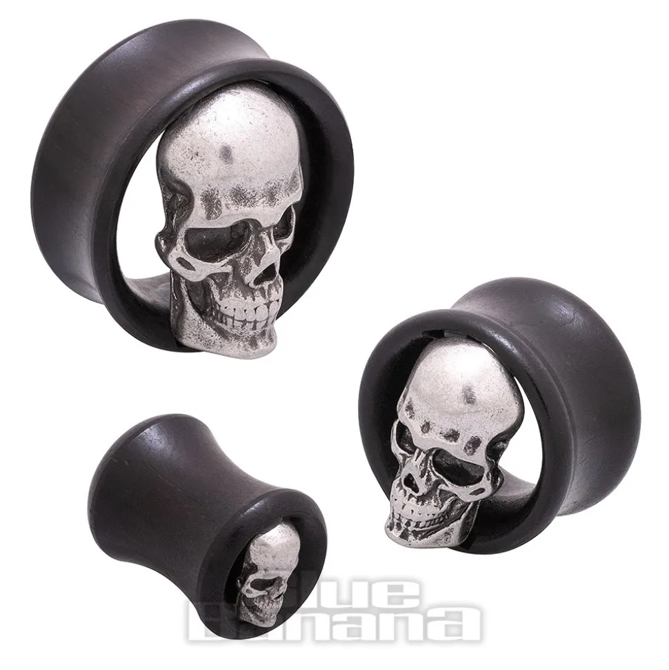 Blue Banana Wood & Silver Skull Tunnel 8-25mm (Black)