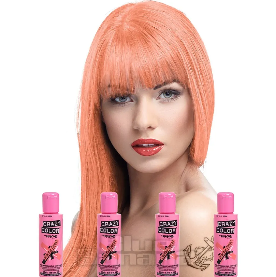 Crazy Color Semi-Permanent Hair Dye 4 Pack 100ml (Peachy Coral)
