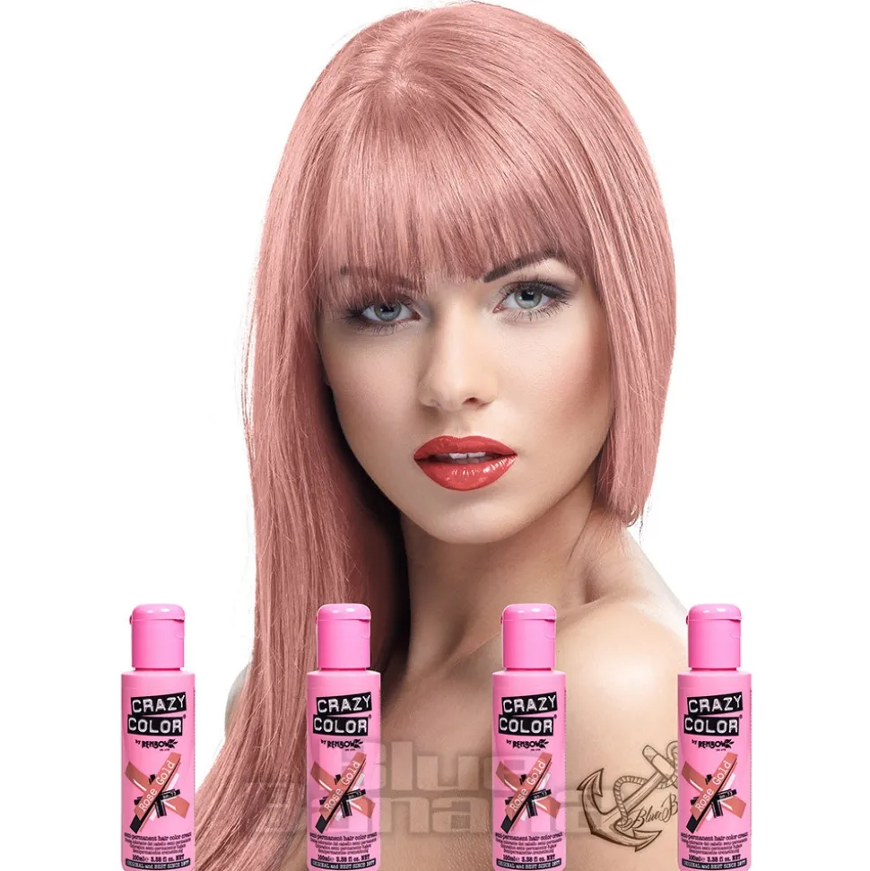 Crazy Color Semi-Permanent Hair Dye 4 Pack 100ml (Rose Gold)