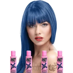 Crazy Color Semi-Permanent Hair Dye 4 Pack 100ml (Sapphire Blue)