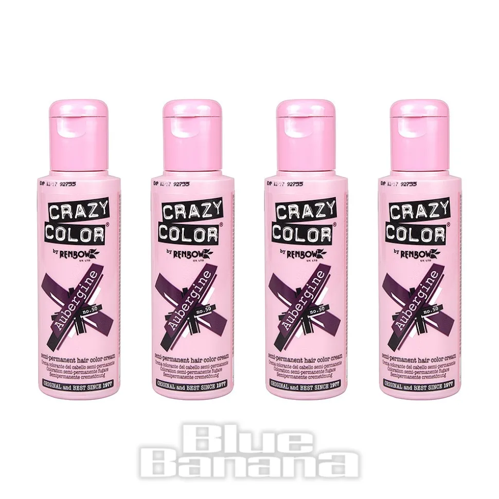 Crazy Color Semi-Permanent Hair Dye 4 Pack 100ml (Aubergine)