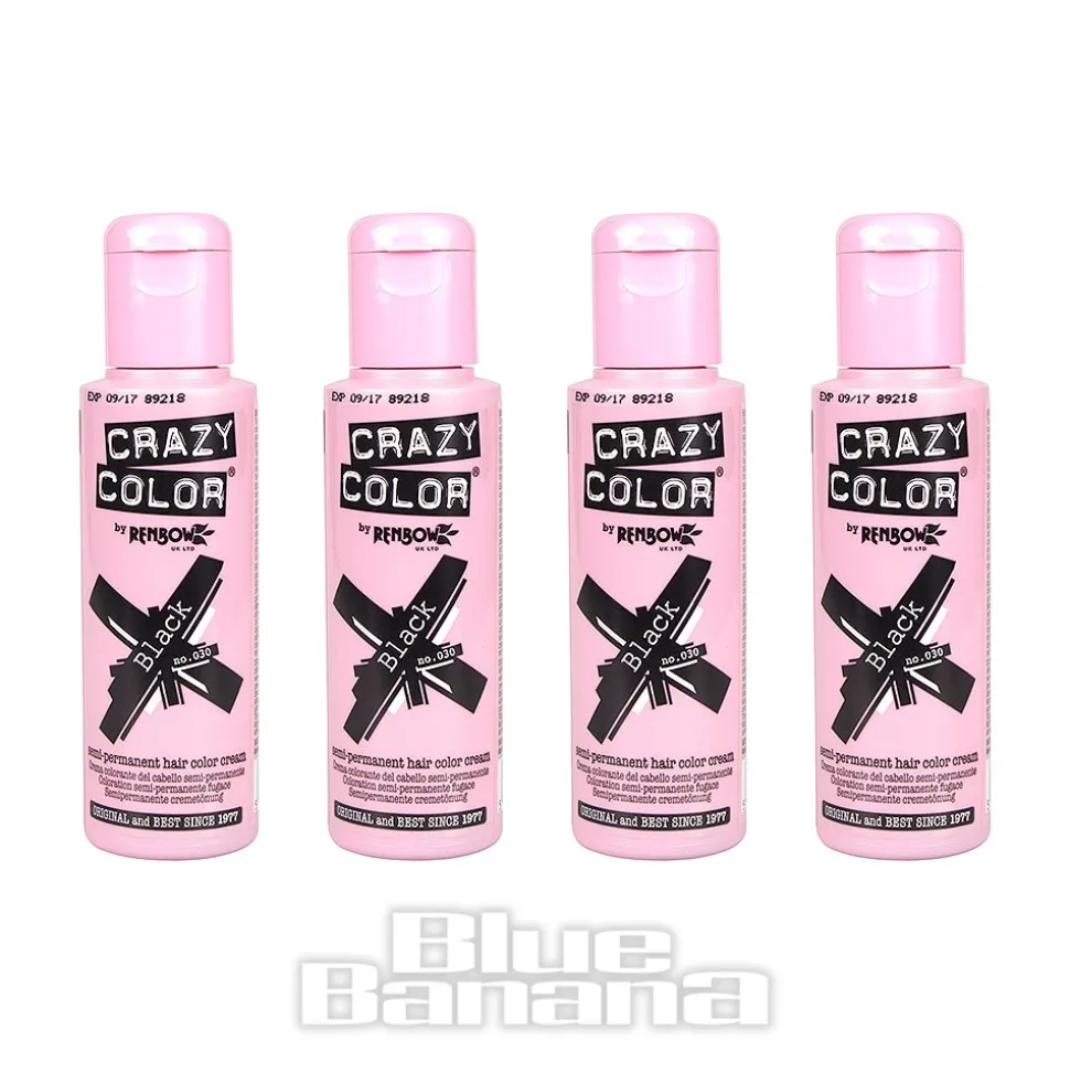 Crazy Color Semi-Permanent Hair Dye 4 Pack 100ml (Black)