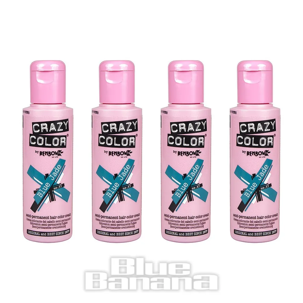Crazy Color Semi-Permanent Hair Dye 4 Pack 100ml (Blue Jade)