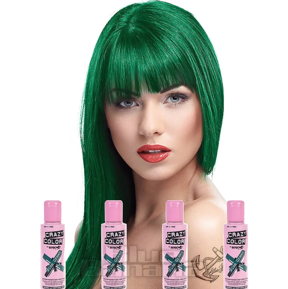 Crazy Color Semi-Permanent Hair Dye 4 Pack 100ml (Pine Green)