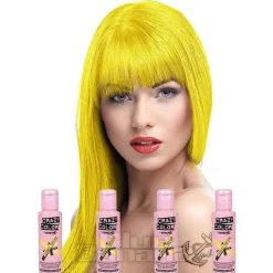 Crazy Color Semi-Permanent Hair Dye 4 Pack 100ml (Canary Yellow)