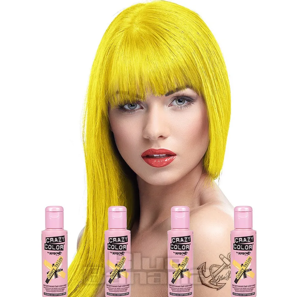 Crazy Color Semi-Permanent Hair Dye 4 Pack 100ml (Canary Yellow)