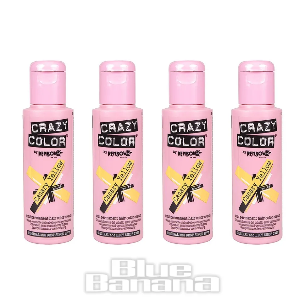 Crazy Color Semi-Permanent Hair Dye 4 Pack 100ml (Canary Yellow)