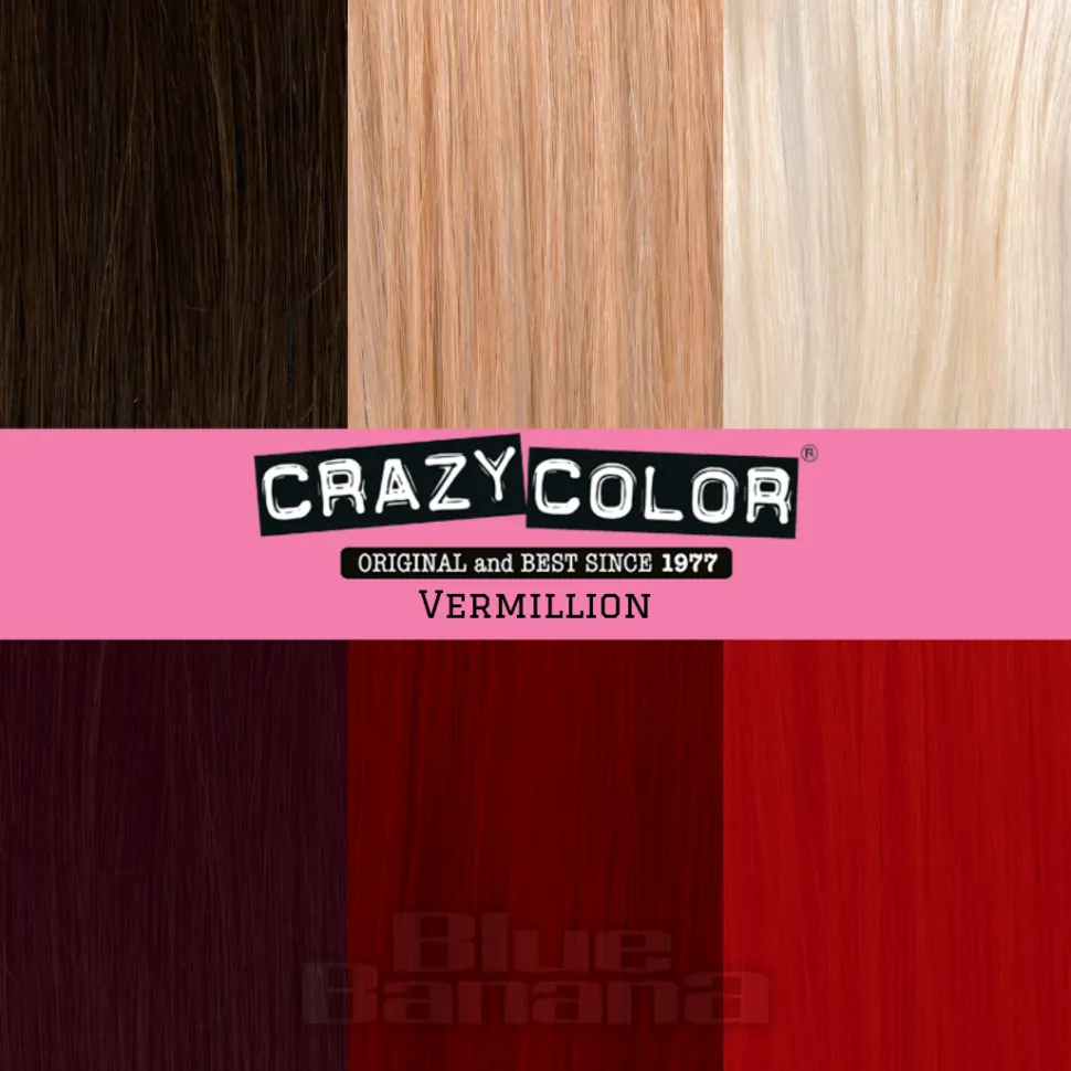 Crazy Color Semi-Permanent Hair Dye 4 Pack 100ml (Vermillion Red)