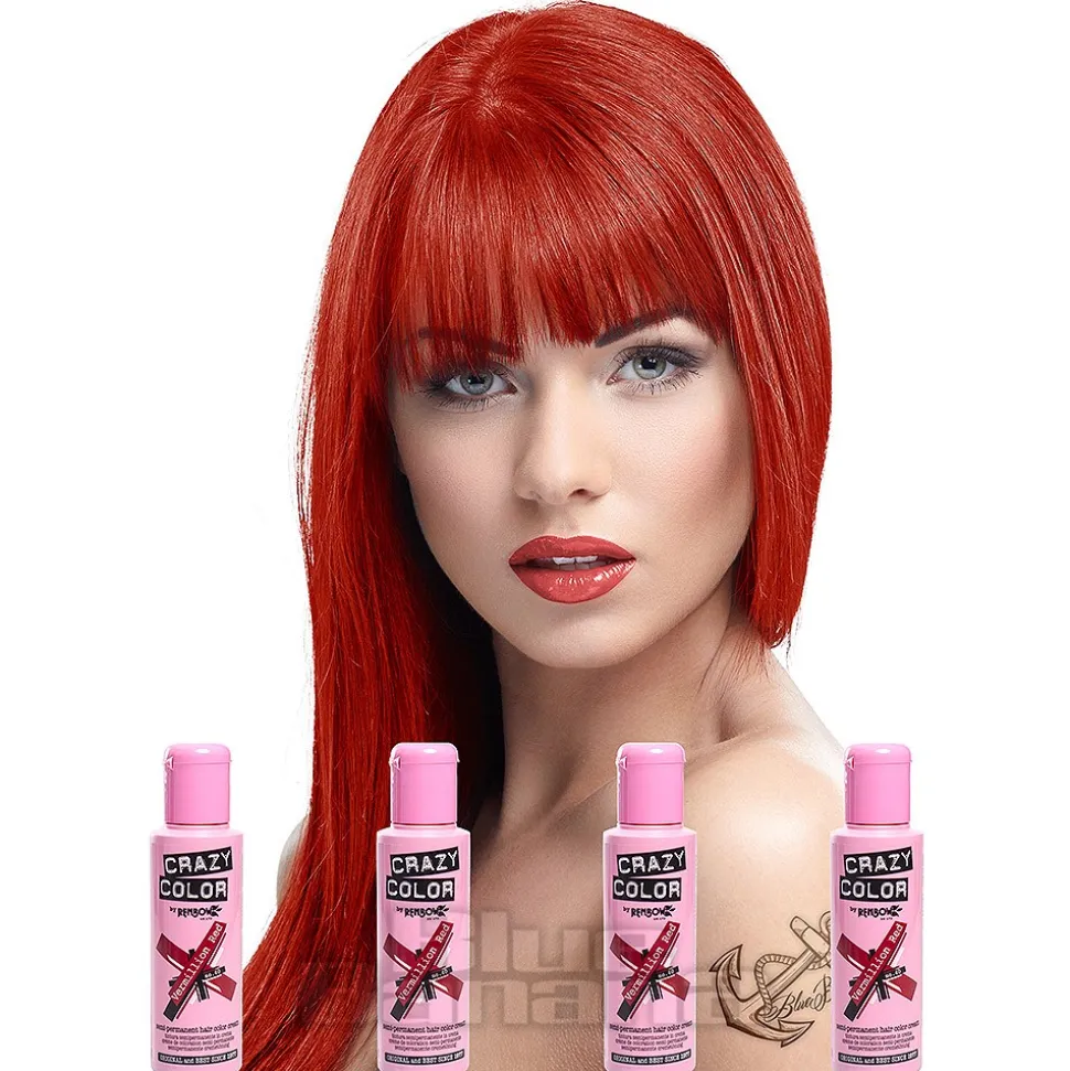 Crazy Color Semi-Permanent Hair Dye 4 Pack 100ml (Vermillion Red)