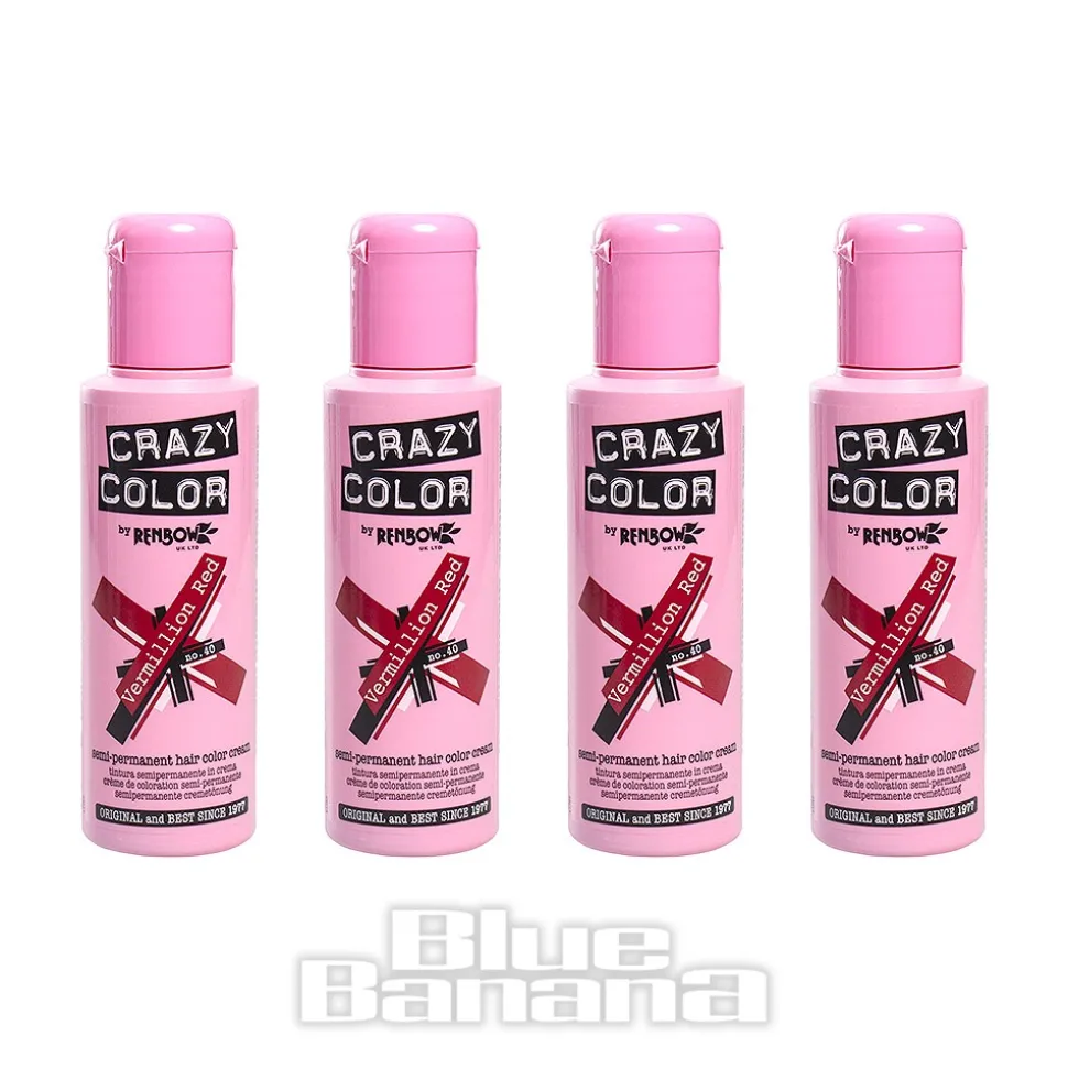 Crazy Color Semi-Permanent Hair Dye 4 Pack 100ml (Vermillion Red)