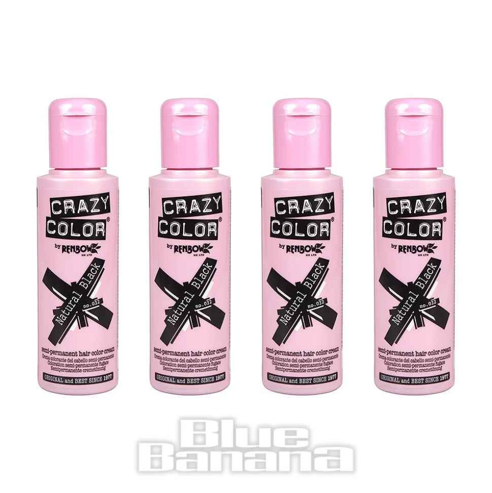 Crazy Color Semi-Permanent Hair Dye 4 Pack 100ml (Natural Black)