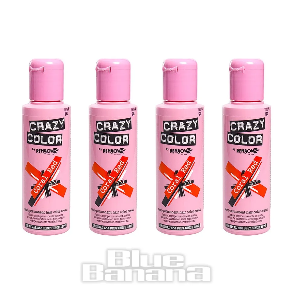 Crazy Color Semi-Permanent Hair Dye 4 Pack 100ml (Coral Red)
