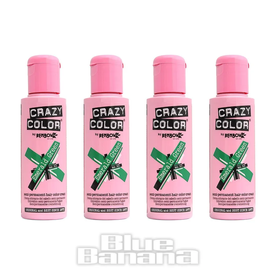 Crazy Color Semi-Permanent Hair Dye 4 Pack 100ml (Emerald Green)