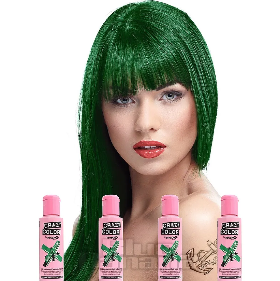 Crazy Color Semi-Permanent Hair Dye 4 Pack 100ml (Emerald Green)
