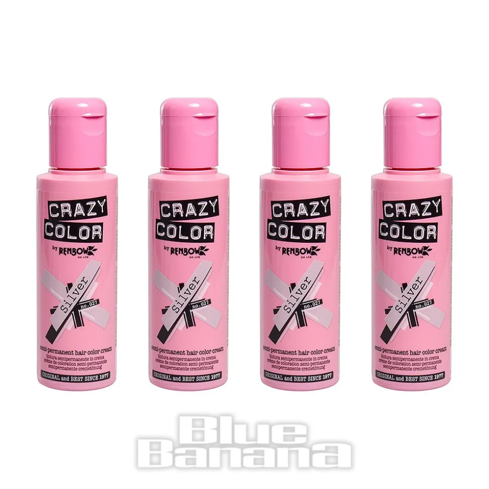 Crazy Color Semi-Permanent Hair Dye 4 Pack 100ml (Silver)