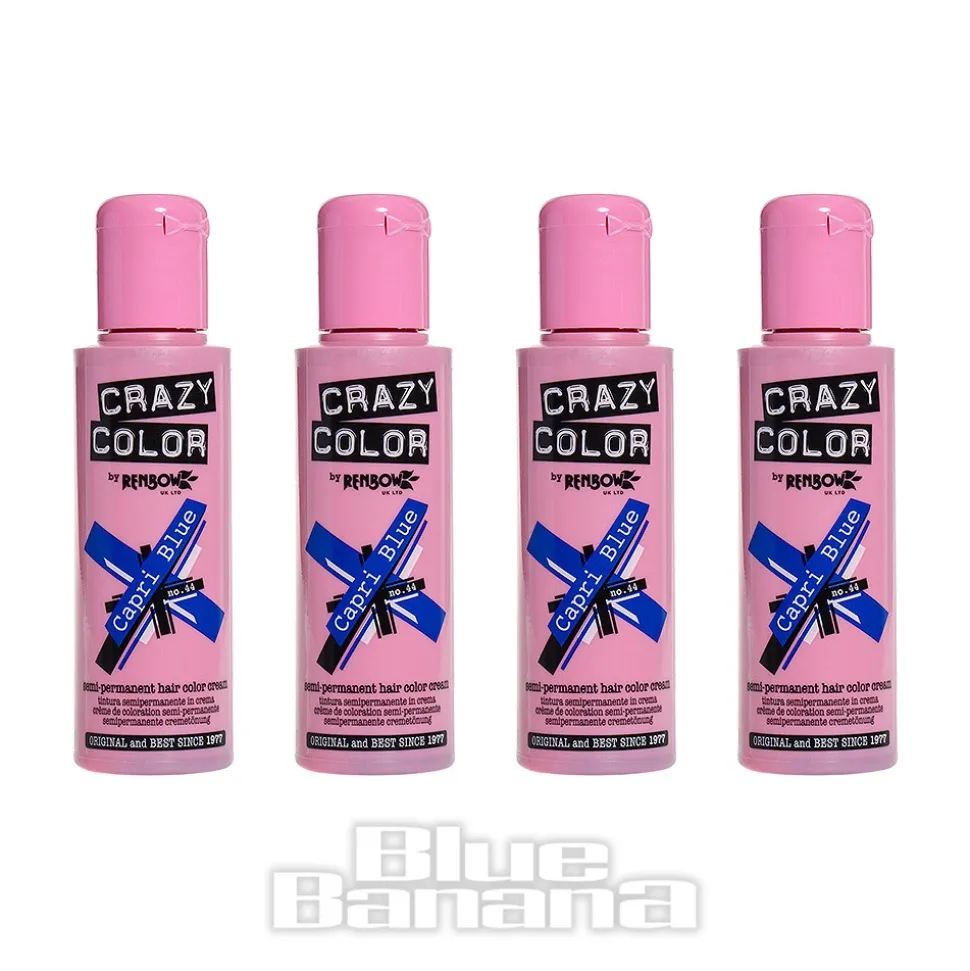 Crazy Color Semi-Permanent Hair Dye 4 Pack 100ml (Capri Blue)