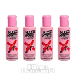 Crazy Color Semi-Permanent Hair Dye 4 Pack 100ml (Fire Red)