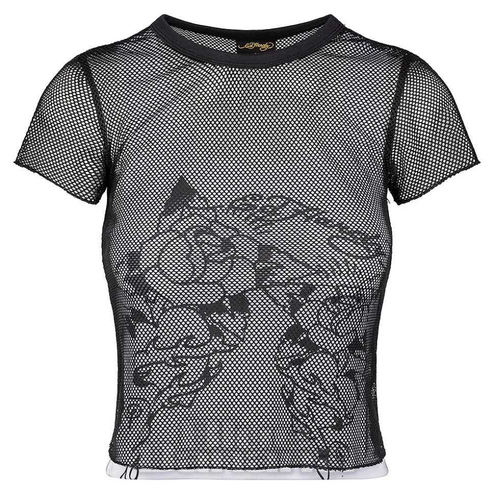 Ed Hardy Climbing Rose Mesh T-Shirt (White/Black)