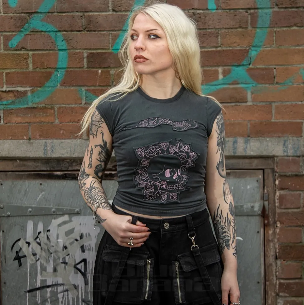 Ed Hardy Floral Skull T-Shirt (Black)