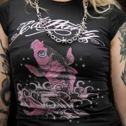 Ed Hardy Koi Fish Diamante T-Shirt (Black)
