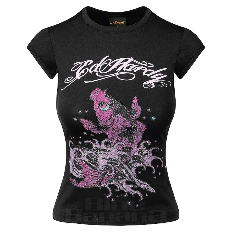 Ed Hardy Koi Fish Diamante T-Shirt (Black)