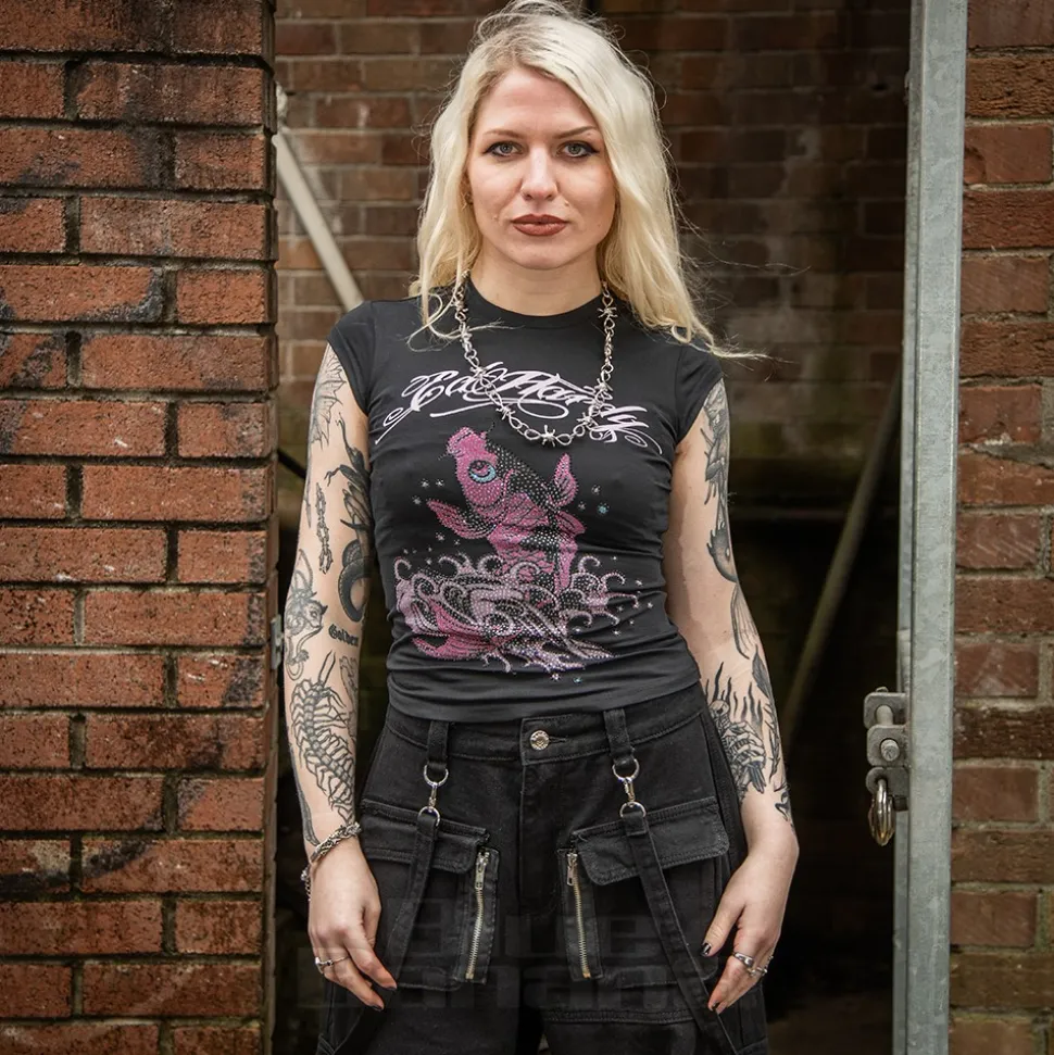 Ed Hardy Koi Fish Diamante T-Shirt (Black)