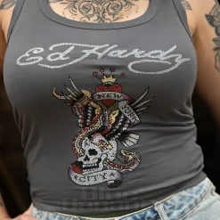 Ed Hardy NYC Diamante Crop Vest (Charcoal)