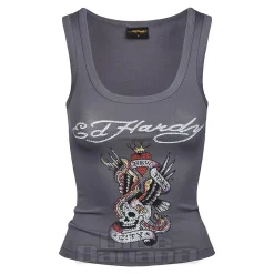 Ed Hardy NYC Diamante Crop Vest (Charcoal)