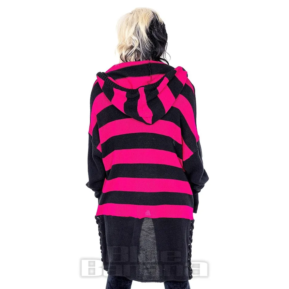 Heartless Willa Striped Cardigan (Black/Pink)