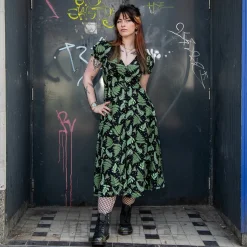 Hell Bunny Gaia Midi Dress (Black/Green)
