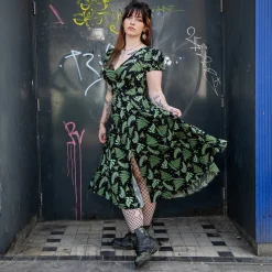 Hell Bunny Gaia Midi Dress (Black/Green)