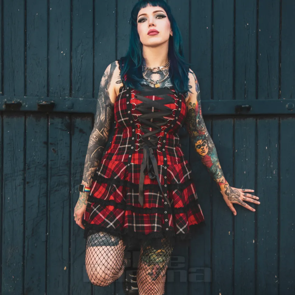 Hell Bunny Harley Tartan Dress (Red)