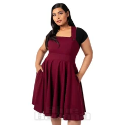 Hell Bunny Patti Pinafore Dress (Burgundy)