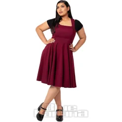 Hell Bunny Patti Pinafore Dress (Burgundy)
