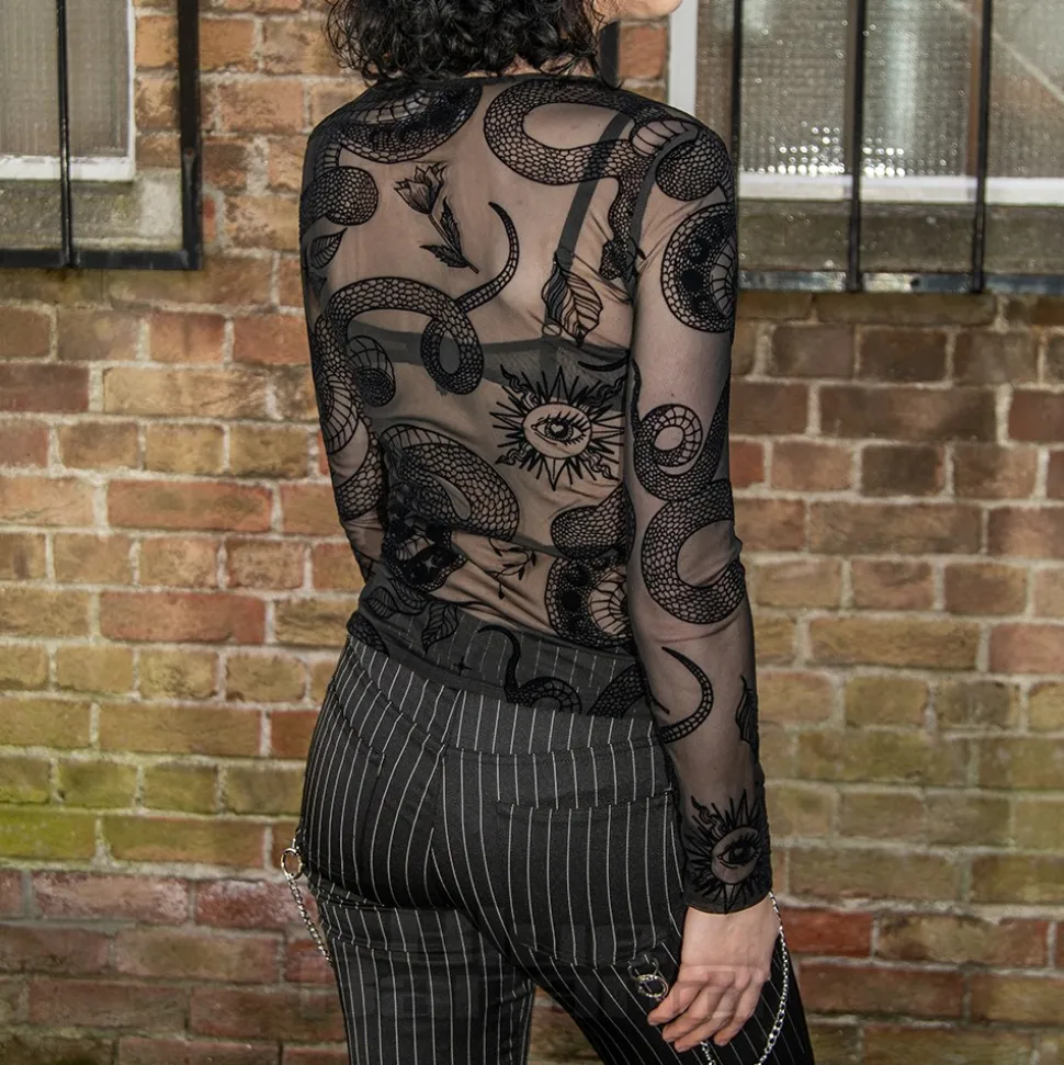 Hell Bunny Snake Charmer Mesh Top (Black)