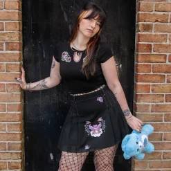 Hell Bunny X Care Bear Cheer Bear Pleated Mini Skirt (Black)