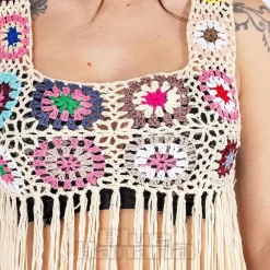 Innocent Maise Crochet Fringe Vest (Cream)