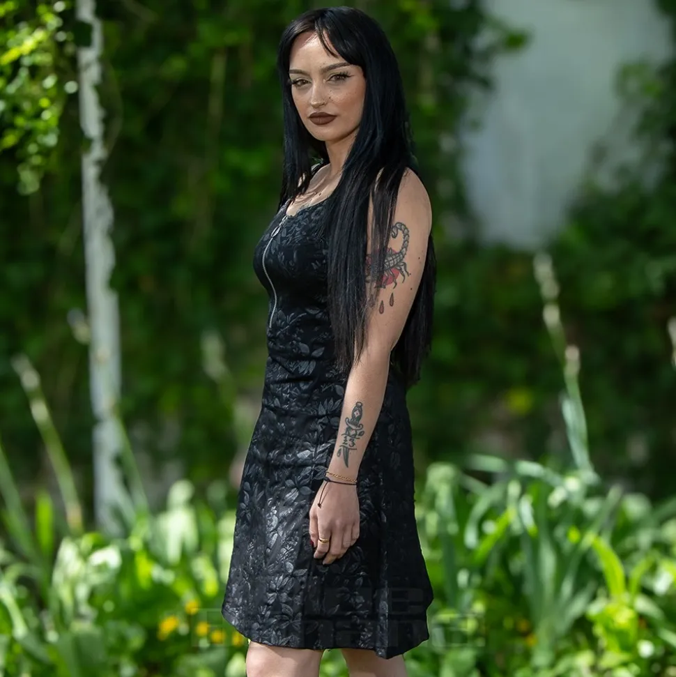 Jawbreaker Cat Front Zip Mini Dress (Black)