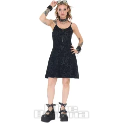 Jawbreaker Cat Front Zip Mini Dress (Black)