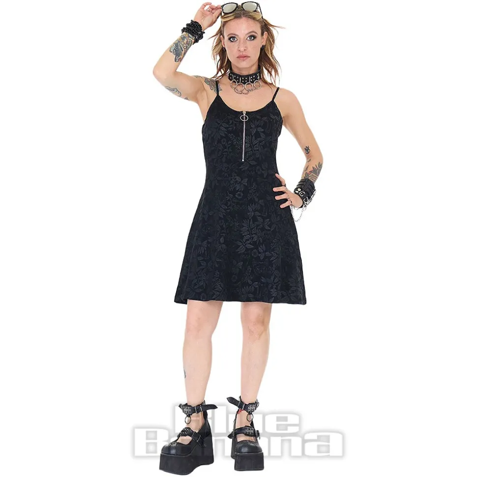Jawbreaker Cat Front Zip Mini Dress (Black)