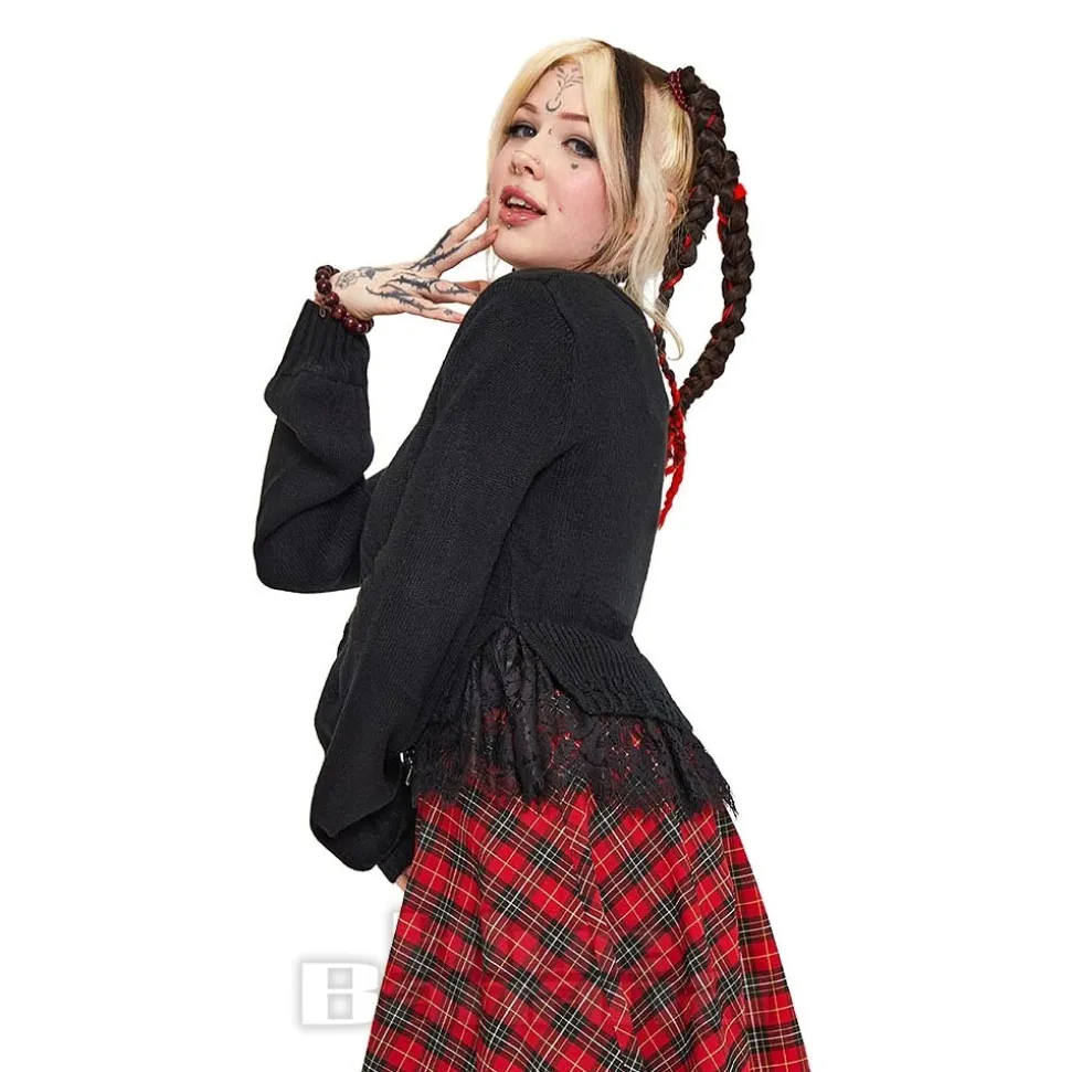 Jawbreaker Distressed Hem Crop Cardigan (Black)
