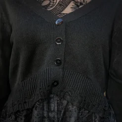 Jawbreaker Distressed Hem Crop Cardigan (Black)