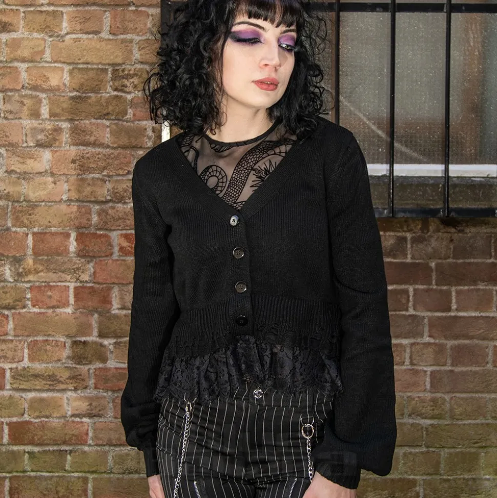 Jawbreaker Distressed Hem Crop Cardigan (Black)
