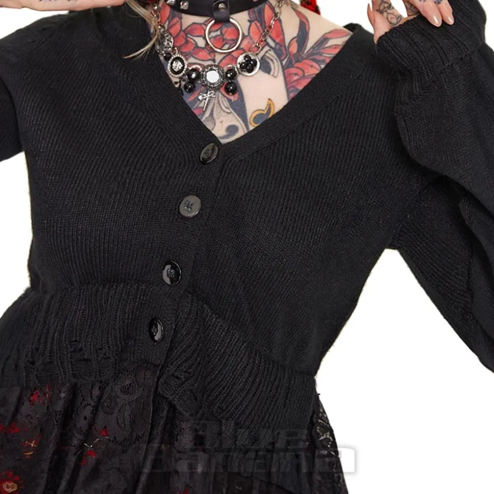 Jawbreaker Distressed Hem Crop Cardigan (Black)