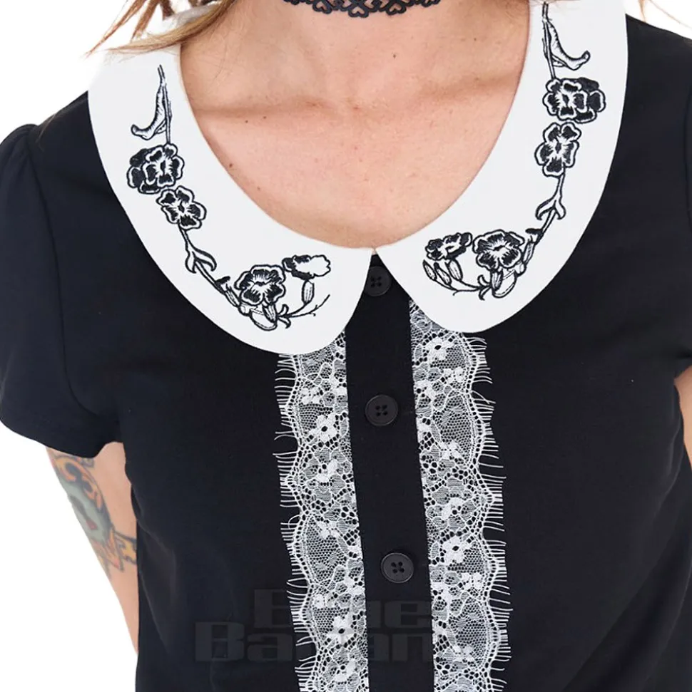 Jawbreaker Embroidered Collar Mini Dress (Black/White)