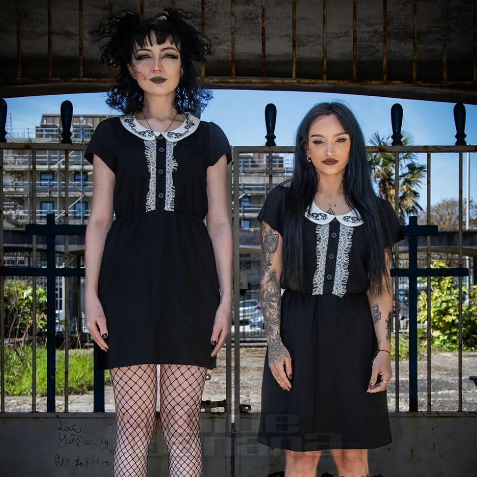 Jawbreaker Embroidered Collar Mini Dress (Black/White)