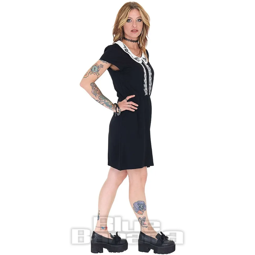 Jawbreaker Embroidered Collar Mini Dress (Black/White)